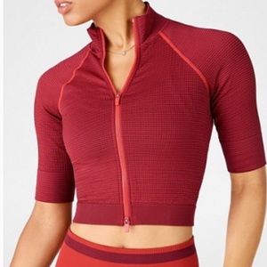 Fabletics Jenny Seamless Jacket red half sleeve, athletic, dual direction zipper
